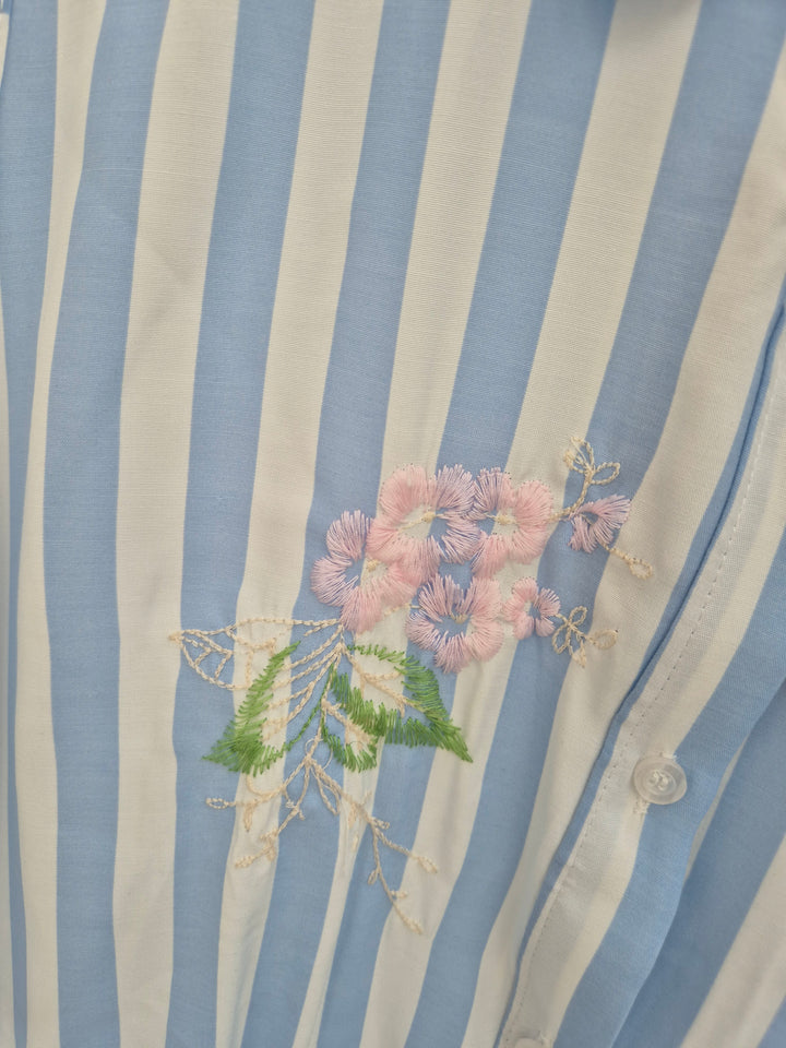 Seville Sleeveless Frilled Hem Dress - (One Size, fitting up to Size 16) - Floral Pale Blue/White Stripes