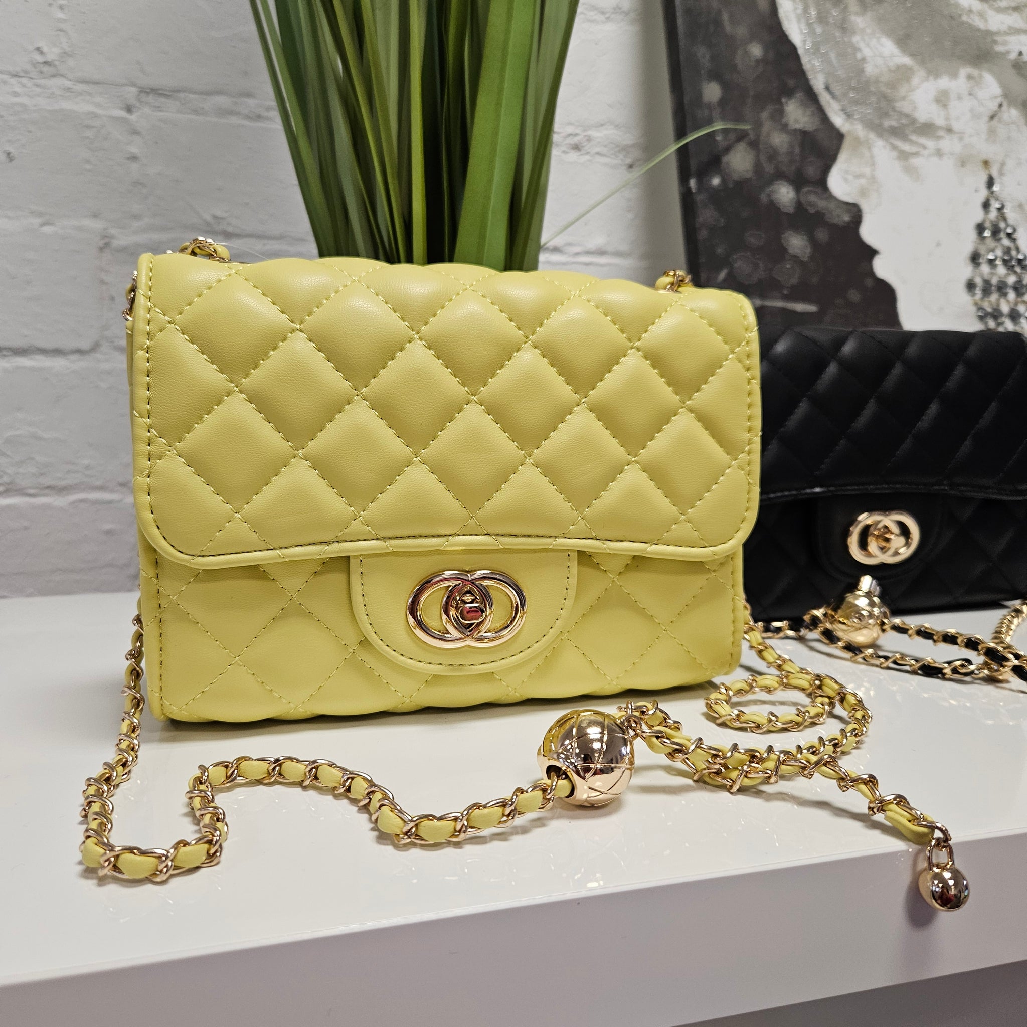 Coco Quilted Clasp Bag - Lemon ( Small )