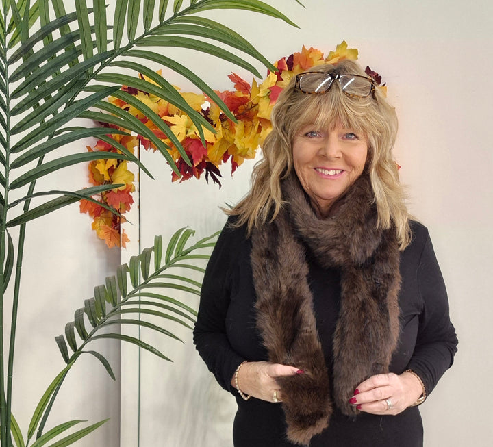 Oslo Faux Fur Long Scarf - Chocolate