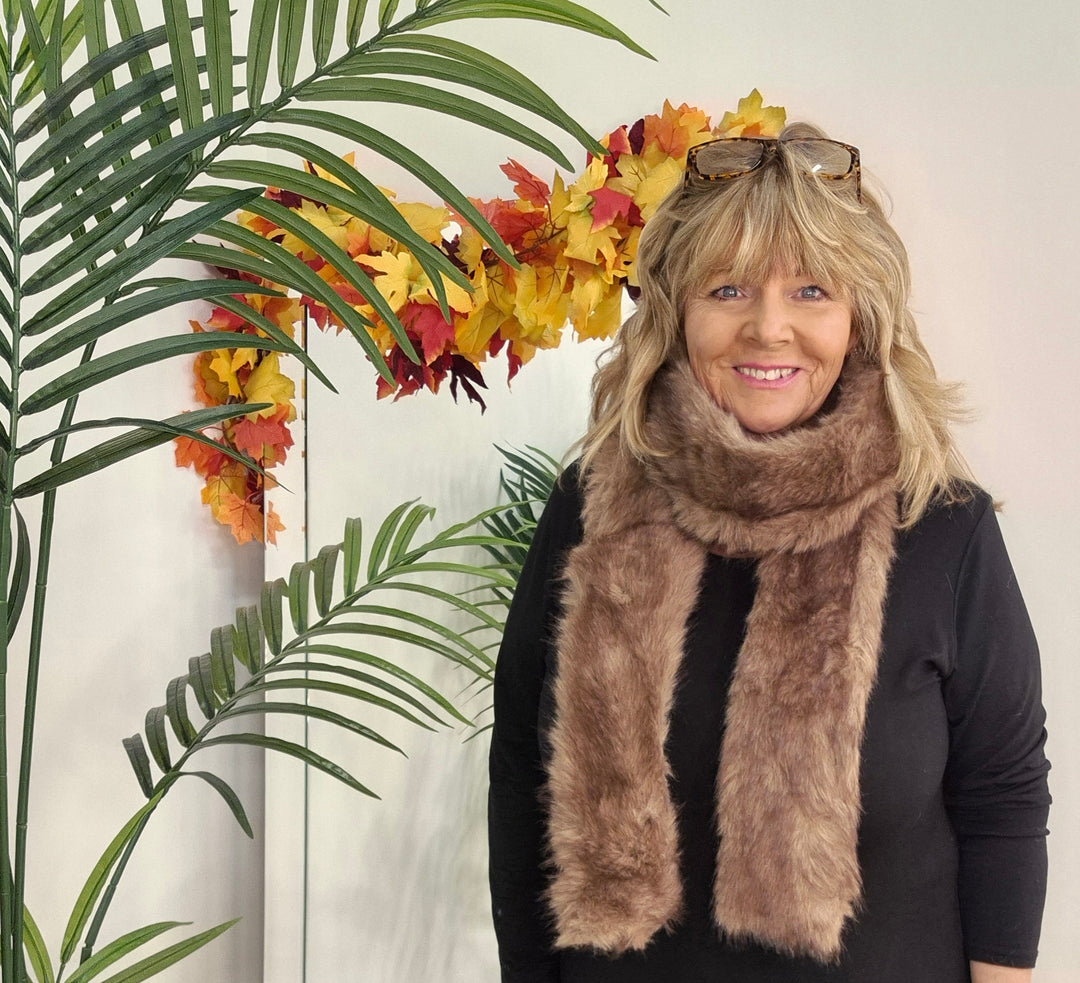 Oslo Faux Fur Long Scarf - Milk Chocolate