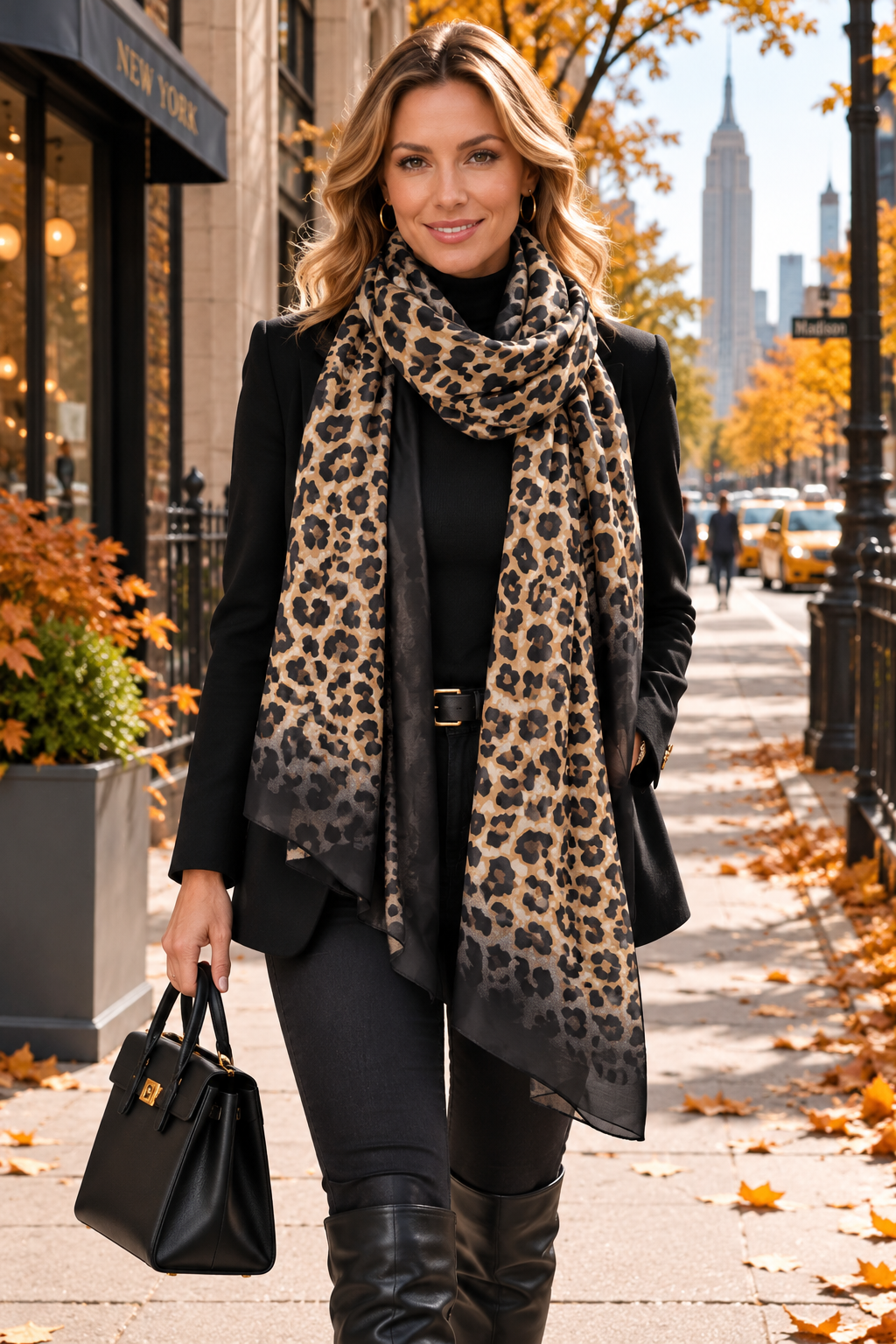 Silky Oversized Scarf/Pashmina - Black Leopard