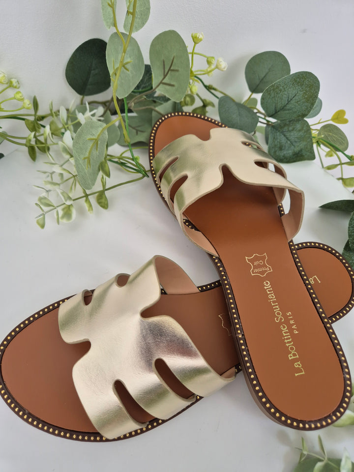 Marbella Slip On Sandals - Metallic Gold (Real Leather) - (choose your Size)