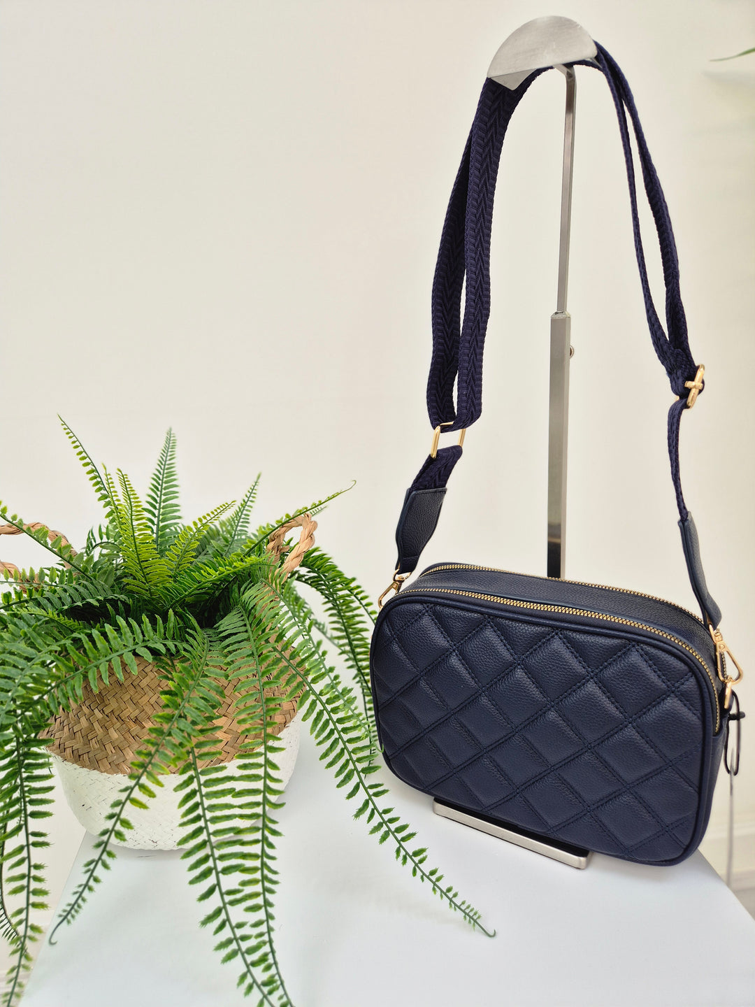 Diamond Quilted Bag - Navy (Gold Tone)