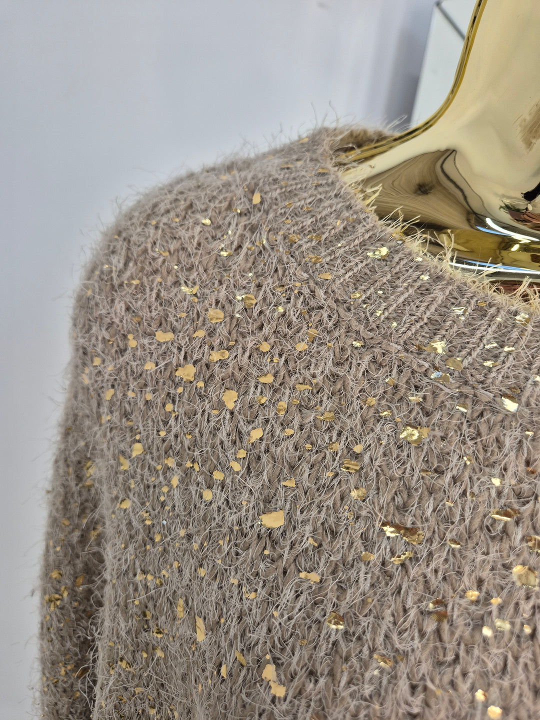 Gold Foil Sparkle Jumper - Biscuit (One Size, fits Size 10 up to Size 16)