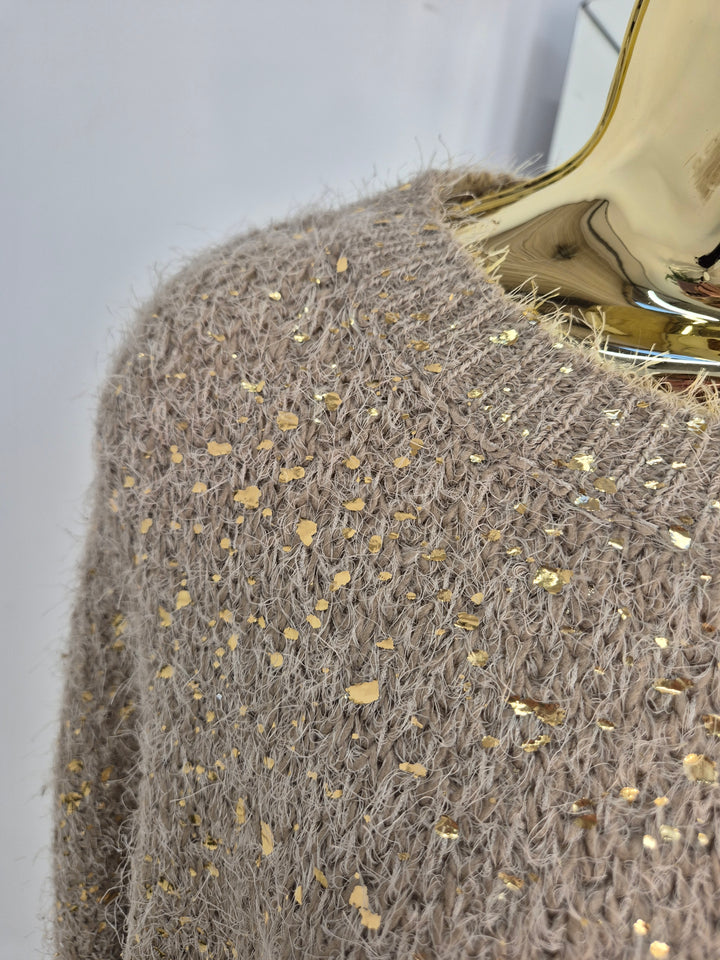 Gold Foil Sparkle Jumper - Biscuit (One Size, fits Size 10 up to Size 16)