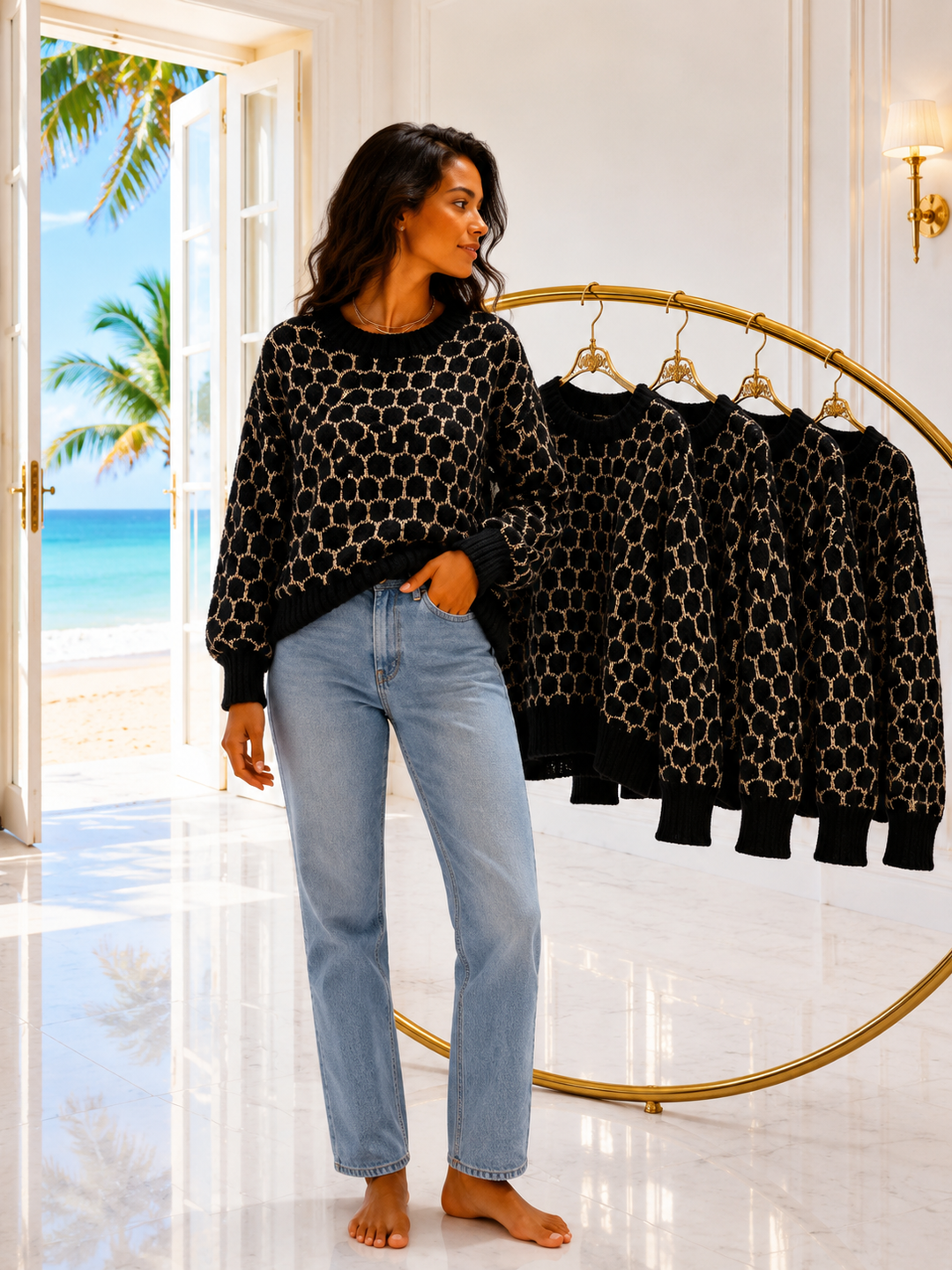 Honeycomb Jumper - (One Size, fits up to Size 16) - Black/Gold