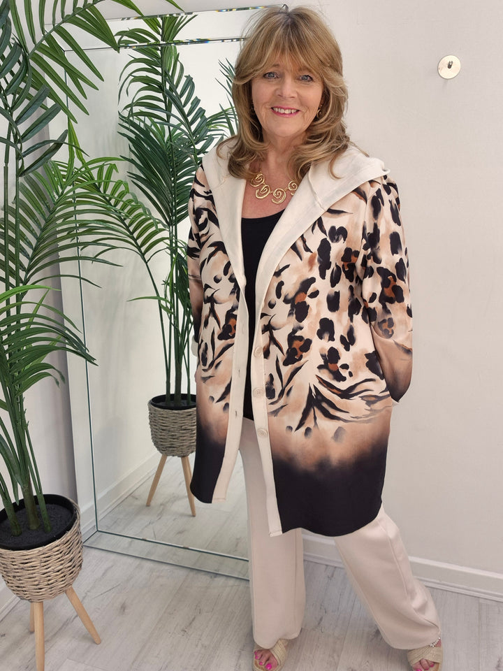 Zena Leopard Print Hoodie Cardigan - (choose your Colour) - Loose Fit