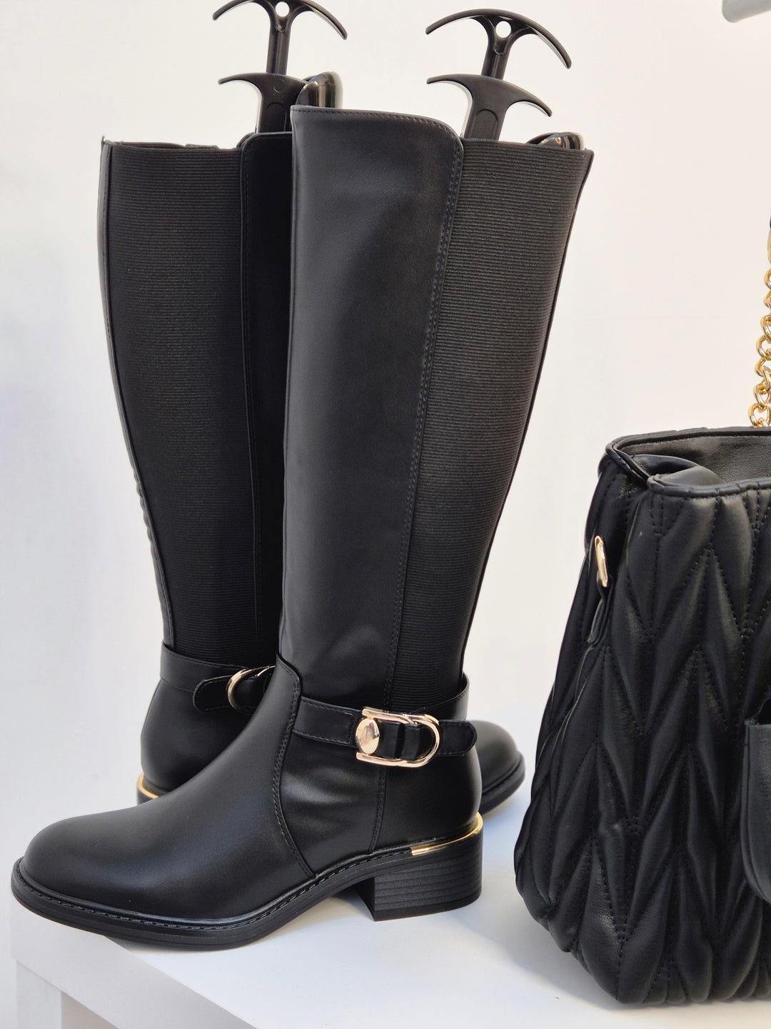 Boston Riding Boots with Elasticated Stretchy Back - Black