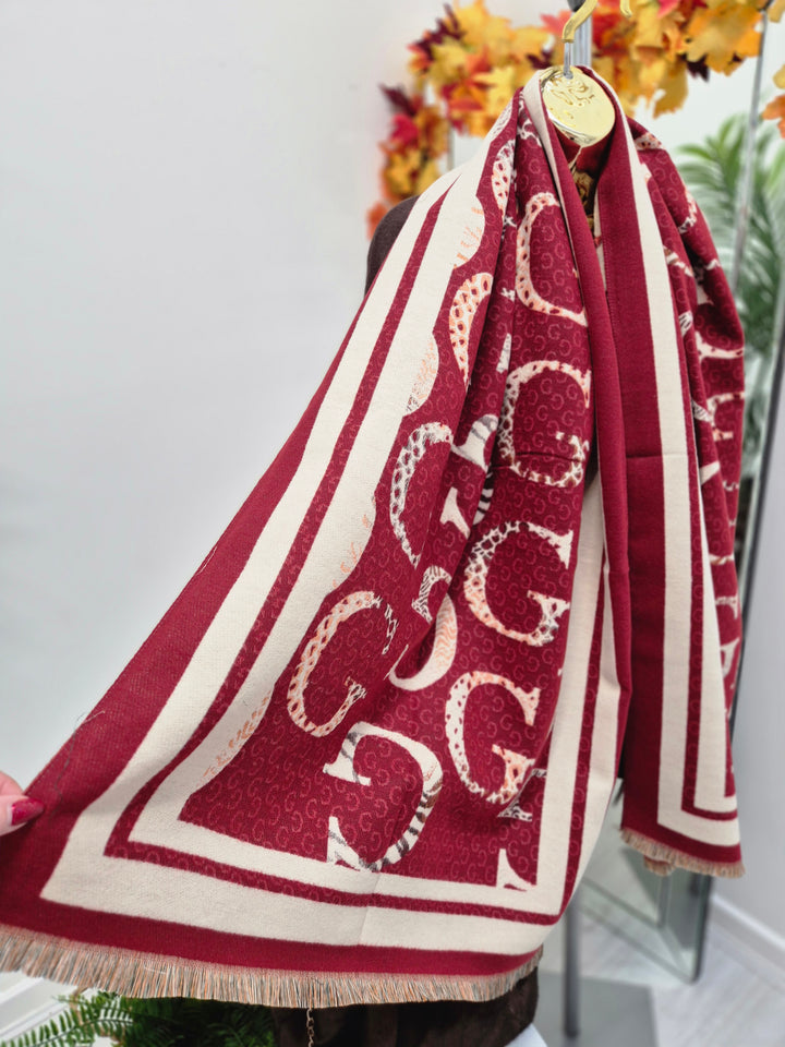 Gina Oversized Fringed Scarf - Wine