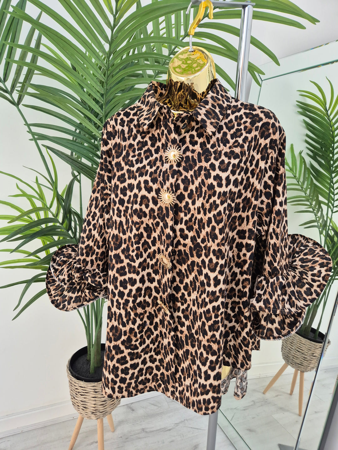 Leopard & Sunburst Buttons Blouse (Oversized)
