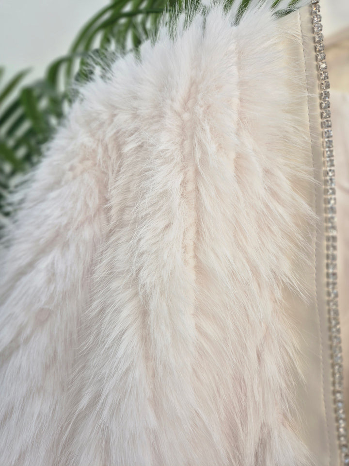 Oslo Crystal Faux Fur Jacket - Winter White - (One Size fits from Size 10 to Size 16)
