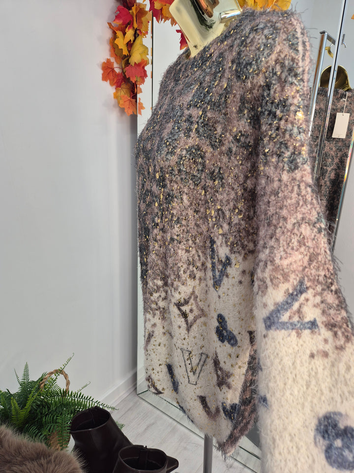 Louisa Gold Foil Jumper - Chocolate (One Size, fits Size 10 up to Size 16/18)