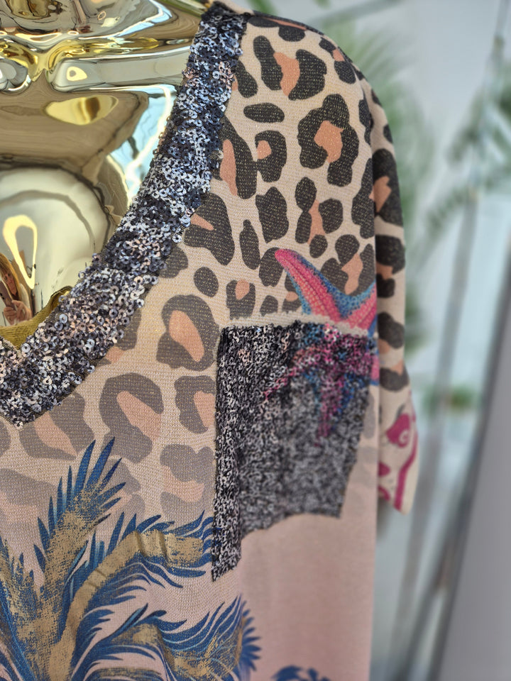 Carla Sequin Palm Maxi Dress - (Loose Fit - fits up to Size 18/20)