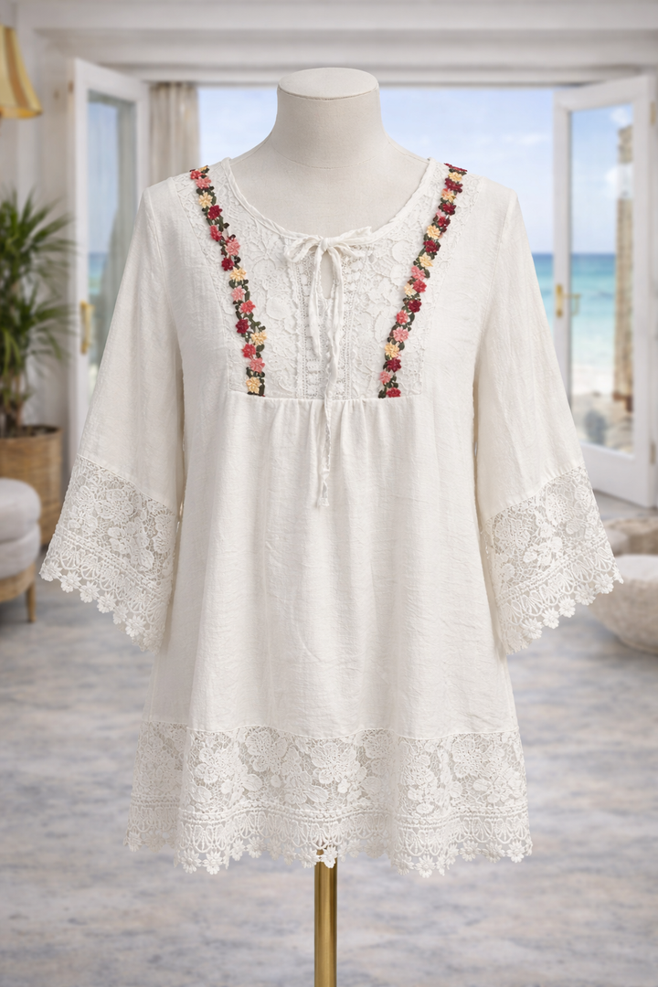 Sofia Crochet/Lace Top - White (One Size, fits up to Size 16)