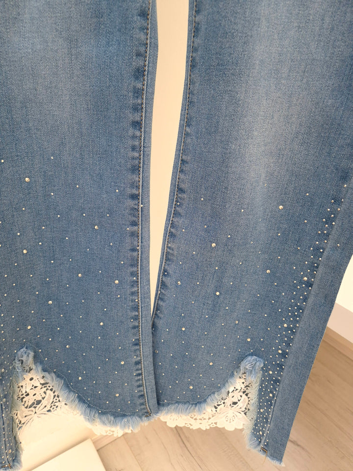Crystal & Crochet Lace Flare Jeans - (choose your Size)