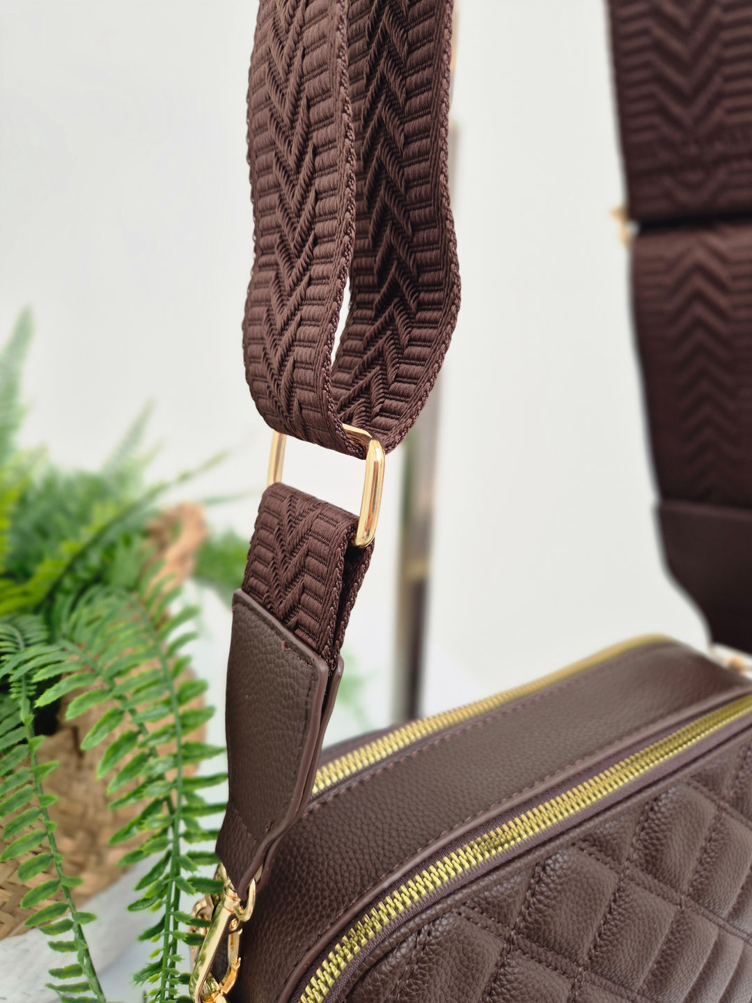Diamond Quilted Bag - Chocolate (Gold Tone)