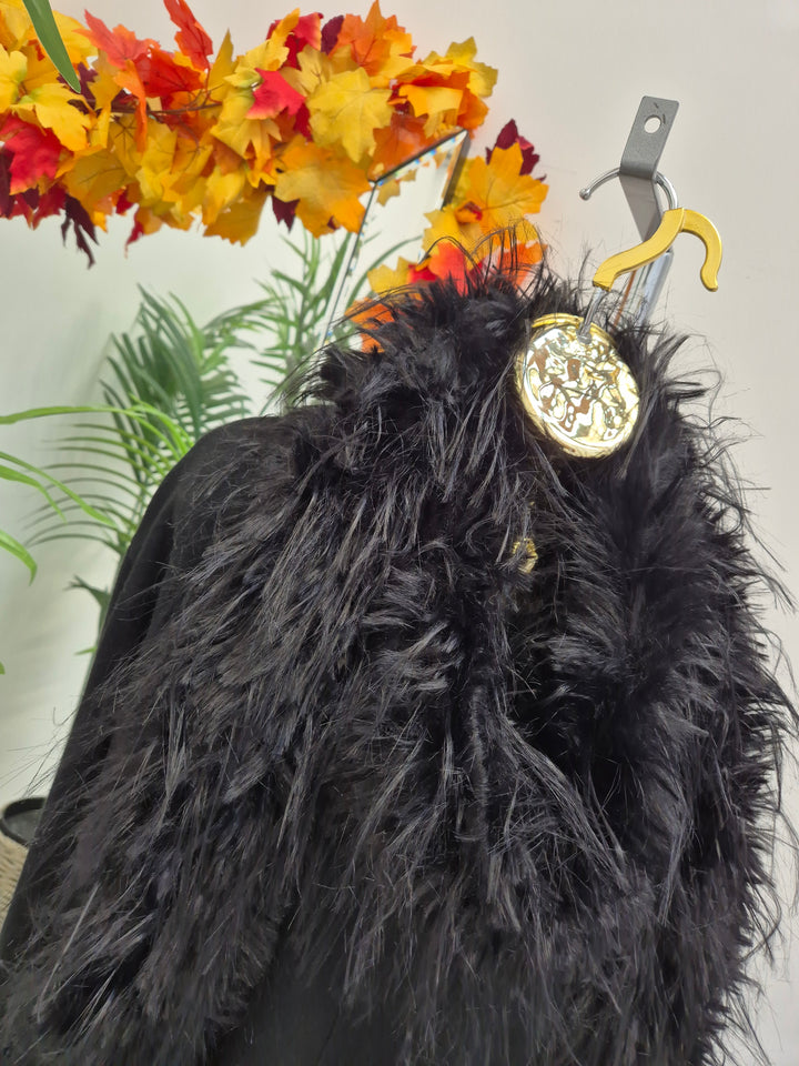 Oslo Faux Fur Shaggy Long Scarf - Jet Black