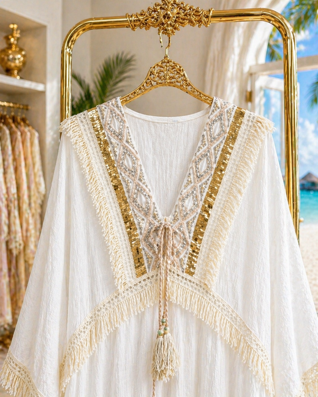 Marbella Beach Dress - One Size/Curvy - fits 14 up to Size 20) - White/Gold