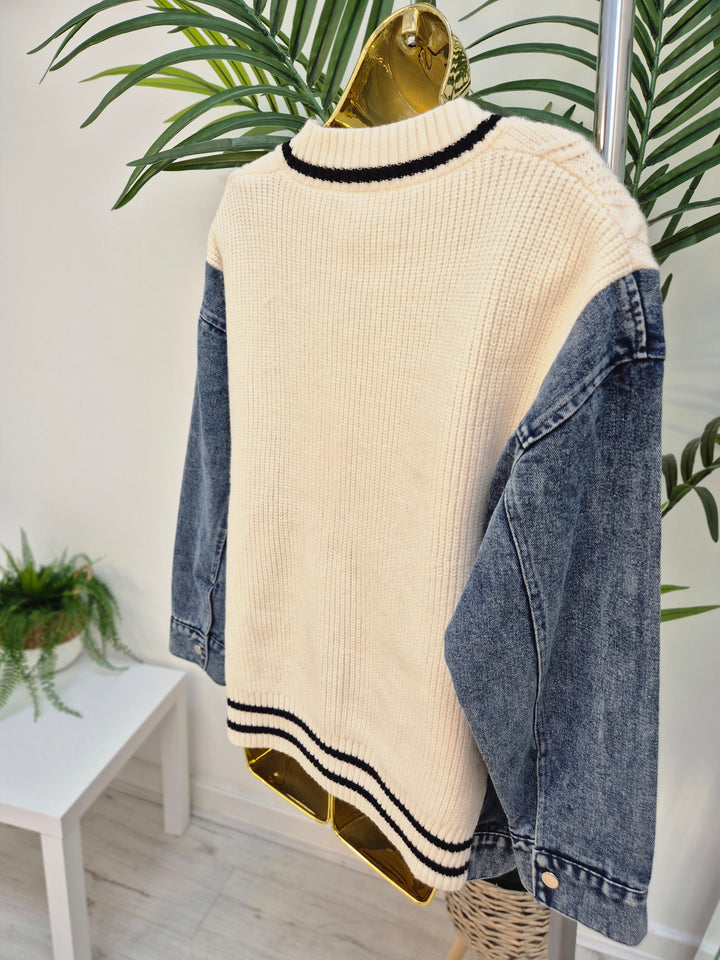 Callie Cable Cardigan with Denim - One Size - fits from Size 10/12 up to Size 18