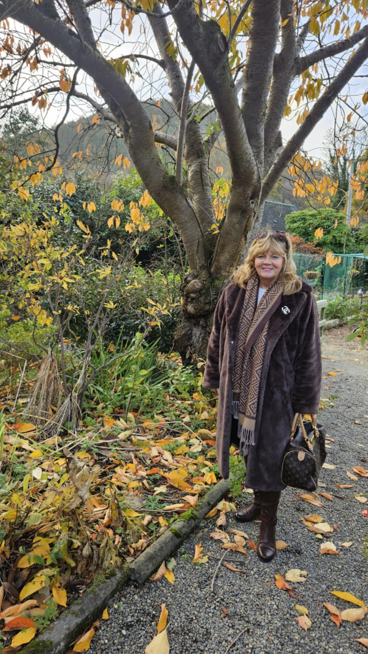 Oslo Faux Fur Longline Coat - Chocolate (choose your Size)