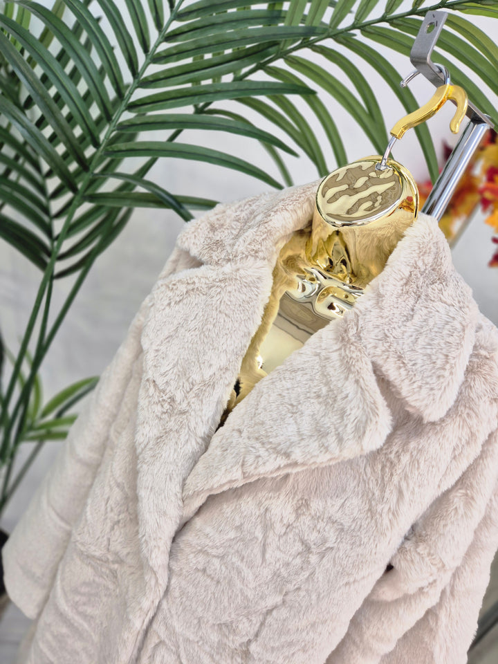Oslo Faux Fur Longline Coat - Cream (choose your Size)