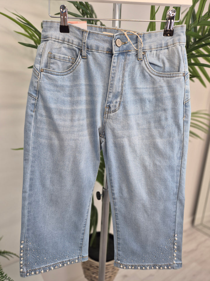 Crystal & Pearl Pedal Pusher Shorts - Stonewashed (choose your Size)
