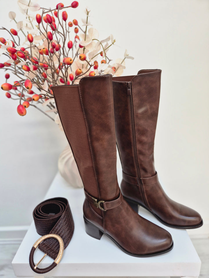Hamptons Riding Boots with Elasticated Stretchy Back - Chocolate