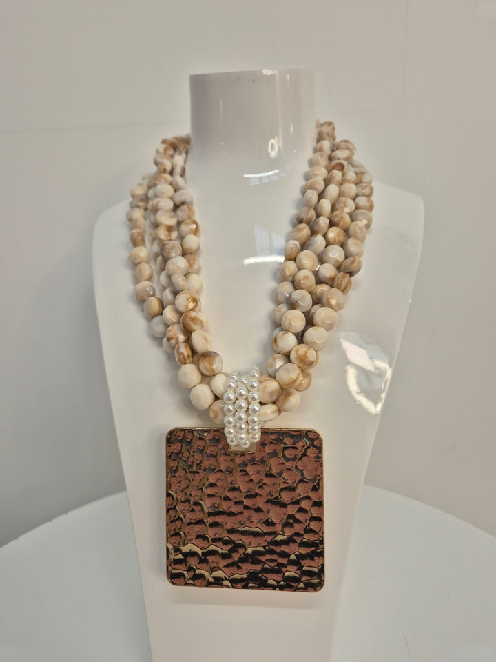 Ibiza Statement Beaded Necklace (4 Strands) - Gold Tone