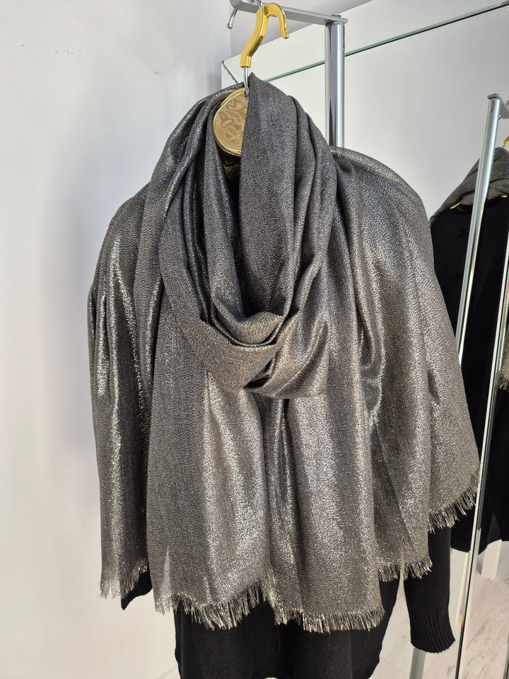 Oversized Metallic Scarf - Khaki