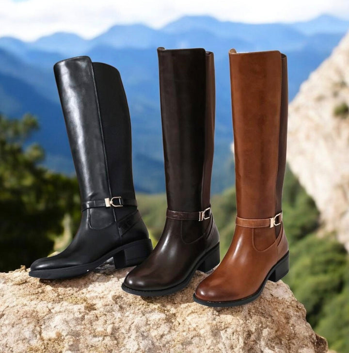 Boston Riding Boots with Elasticated Stretchy Back - Black