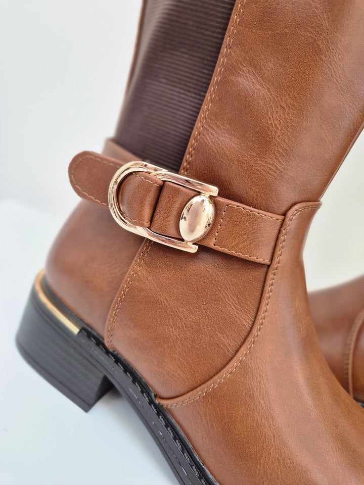 Boston Riding Boots with Elasticated Stretchy Back - Tan/Chocolate