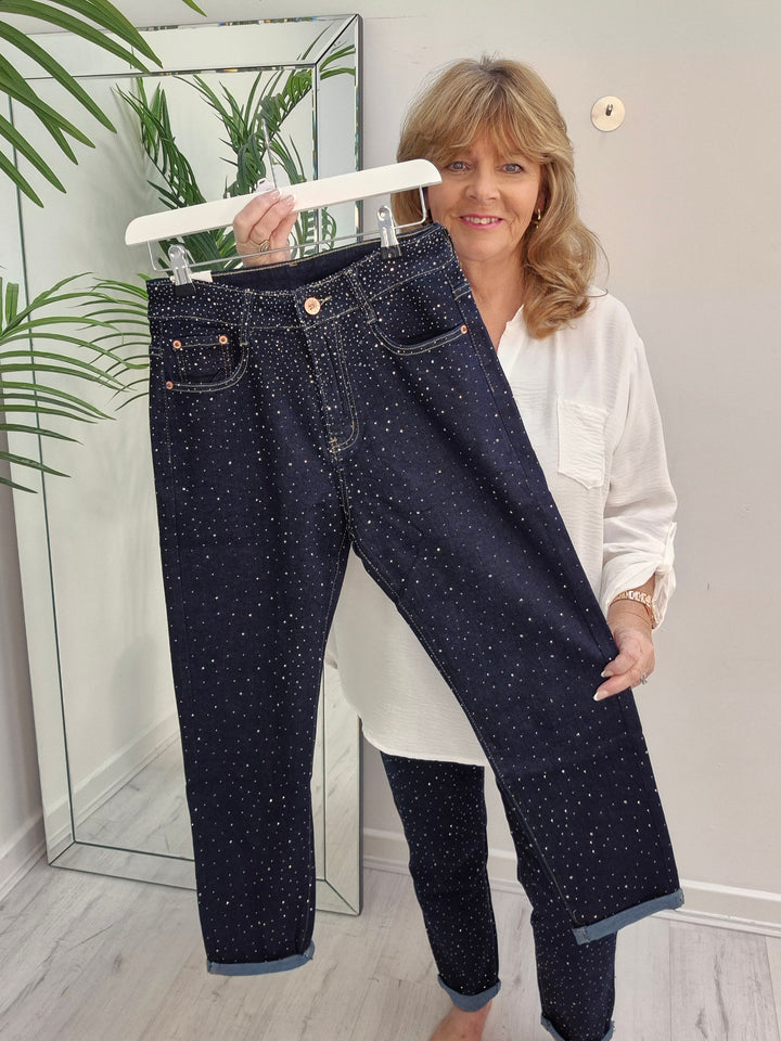 Aurora Sparkly G Smack Mom Jeans - Indigo Darkest Denim Stonewashed (choose your Size)