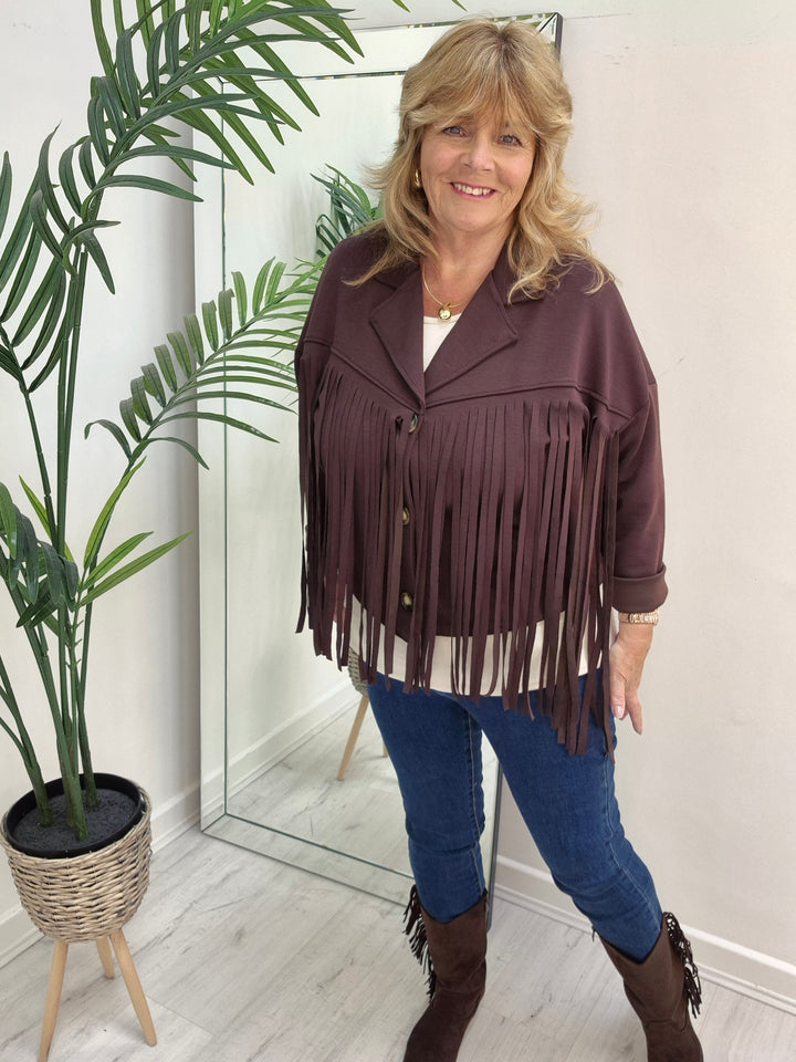 Texas Fringed Jacket  - (One Size fits from Size 12/14 to Size 18) - Chocolate