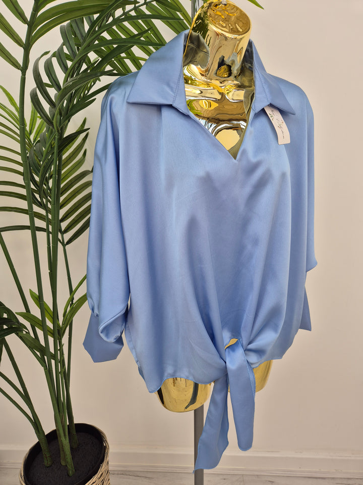 Sasha Satin Tie Blouse - (choose your Colour)