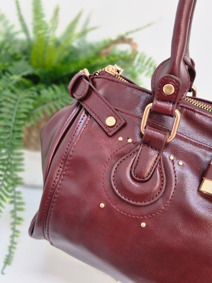 Mia Faux Leather Bag - Wine
