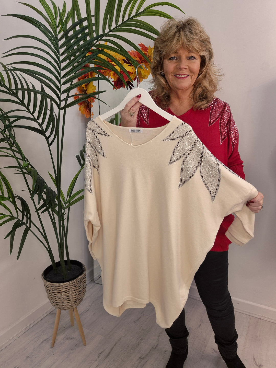 Arabella Sparkly Oversized Jumper with V Neck (choose your Colour) (One Size/Curvy, fits from Size 12/14 up to Size 18/20)