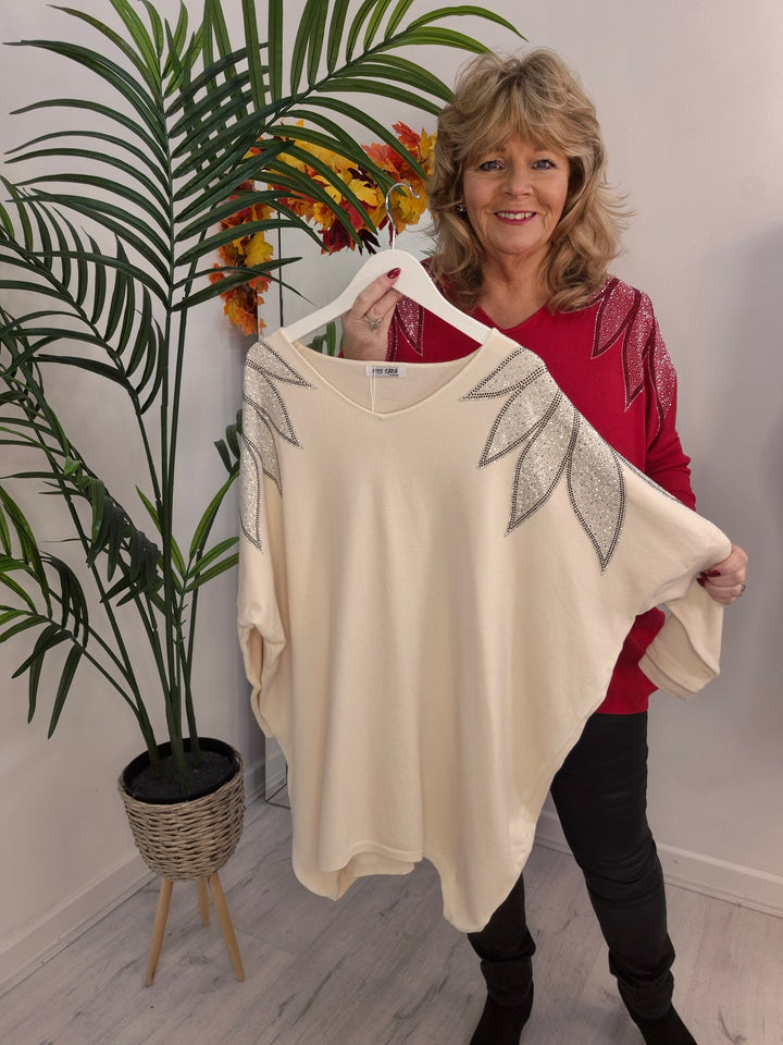 Arabella Sparkly Oversized Jumper with V Neck (choose your Colour) (One Size/Curvy, fits from Size 12/14 up to Size 18/20)