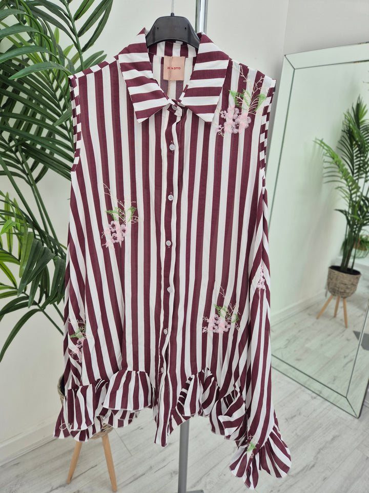 Seville Sleeveless Frilled Hem Dress - (One Size, fitting up to Size 16) - Floral Berry/White Stripes