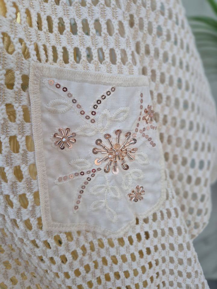 Anna Beaded Crochet Metallic Mesh Top - (choose your Colour) (Curvy)