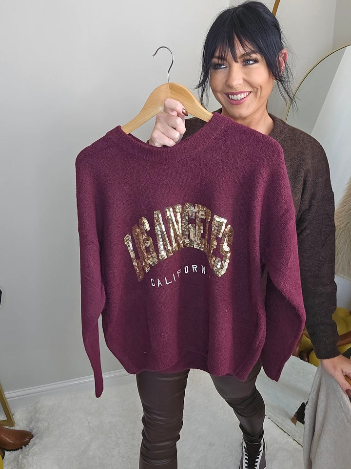Los Angeles Super Soft Jumper - Wine (One Size, fits from Size 8 up to Size 14/16)