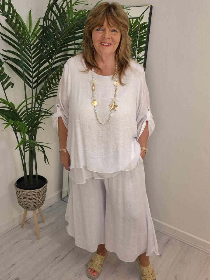 Sicily Two Piece Co-ord Set (3/4 Length Pants) - White