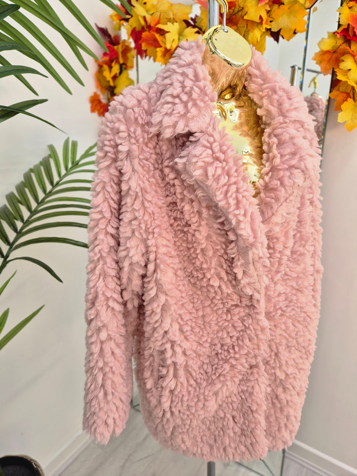 Teddy Bear Shaggy Coat - Candy Pink (One Size, fits Size 12 up to Size 16)