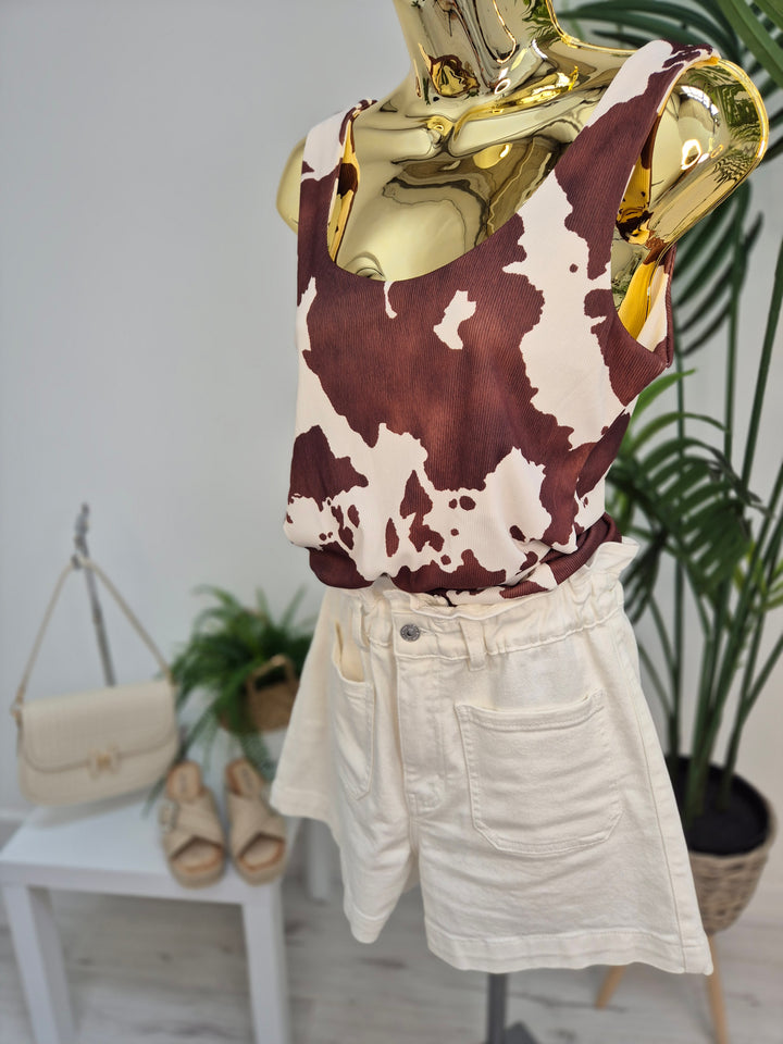 Maisy Moo Double Layered Vest Top - Brown/Cream