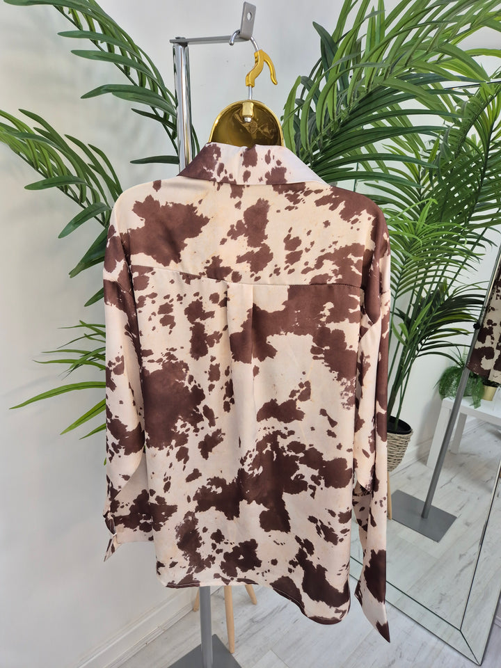 Maisy Moo Silky Blouse - Brown (Oversized)