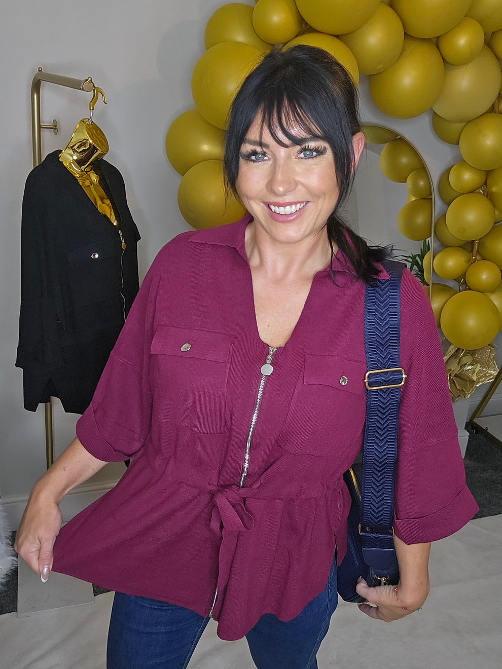 Danni Drawstring Cardigan - Wine - (One Size/Curvy - fits up to Size 18/20)