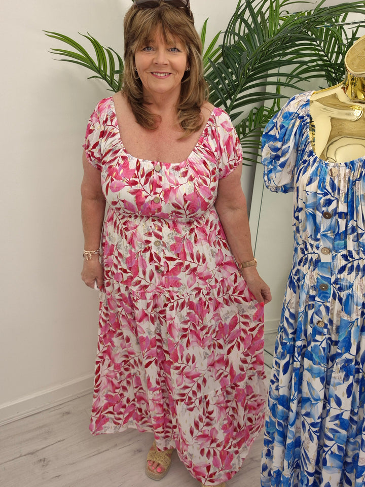 Sicily Magic Bardot Dress with Metallic Gold Foil - (choose your Colour) - One Size/Curvy