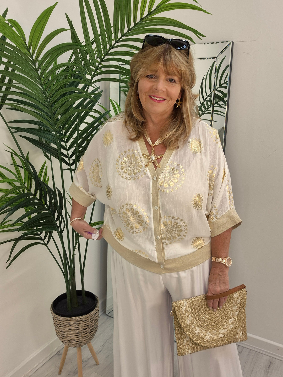 Ibiza Floral Jacket - White/Gold - (Loose Fit)