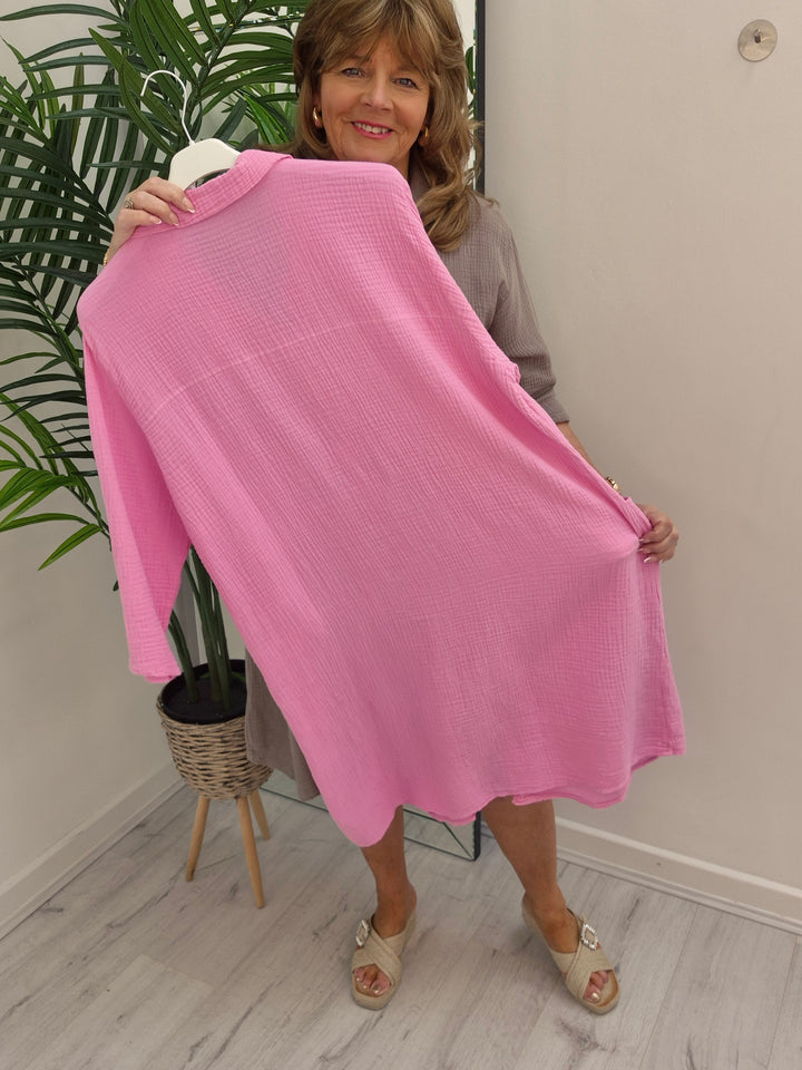 Kelly Cheesecloth Dress (Pink) - (fits from Sizes 12/14 up to Sizes 16/Small 18)
