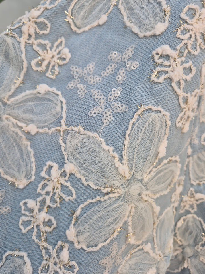 Darcy Denim Jacket - Applique Florals/Gold Metallic (One Size/Curvy, fitting from Size 14 up to 18)