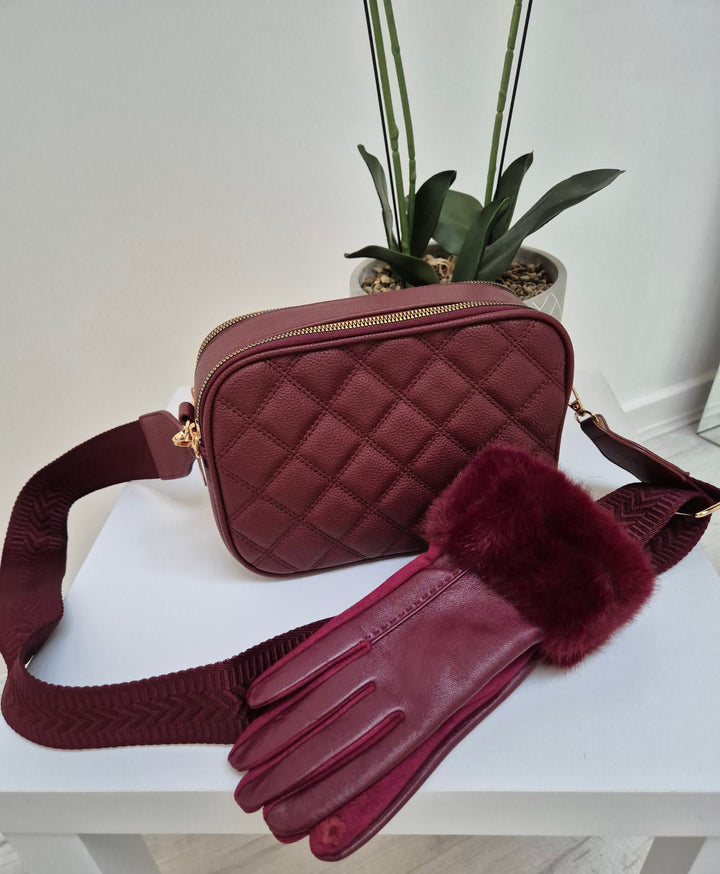 Diamond Quilted Bag - Wine (Gold Tone)
